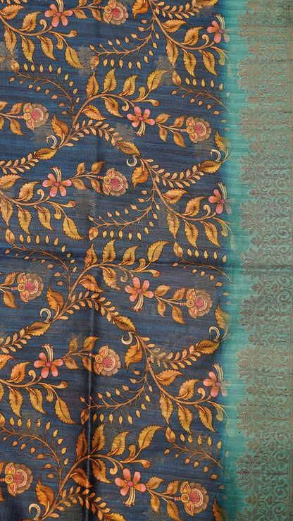 Gicha Tussar Saree -Circle Pattern Blue