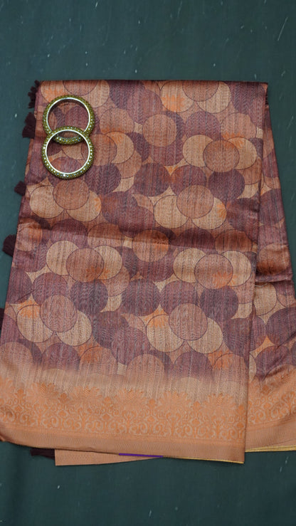 Gicha Tussar Saree -Circle Pattern Brown