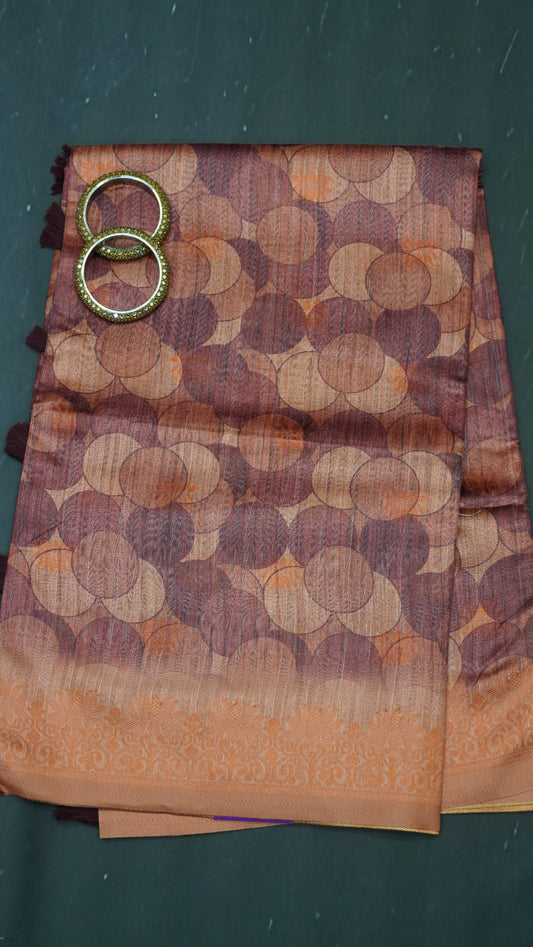Gicha Tussar Saree -Circle Pattern Brown