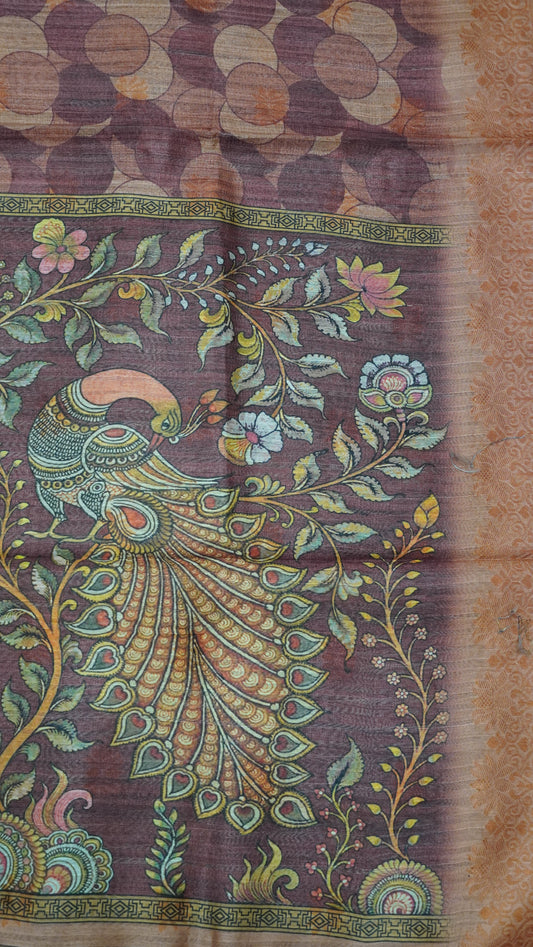 Gicha Tussar Saree -Circle Pattern Brown