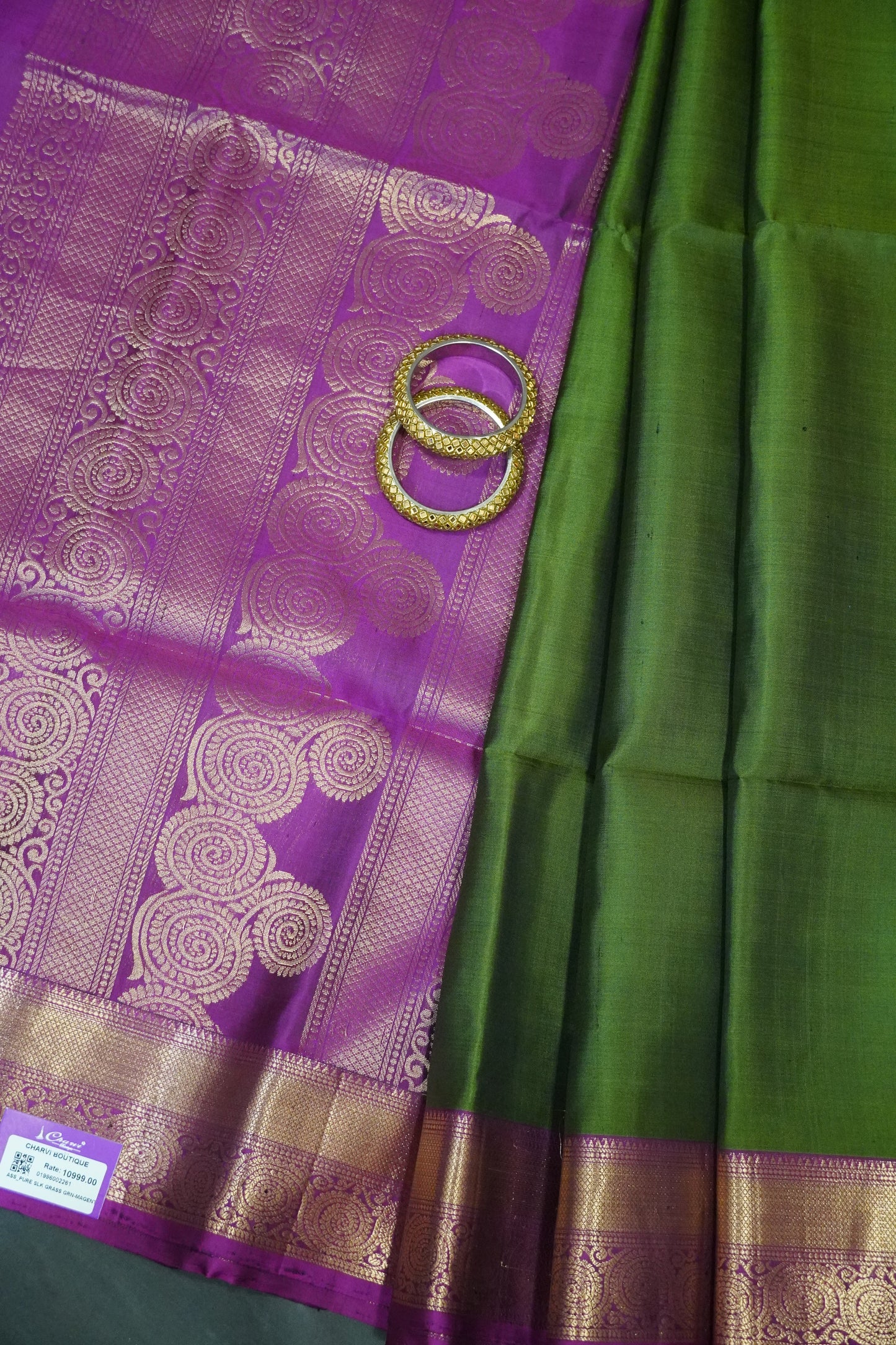 Pure Soft Silk- Grass green-Magenta