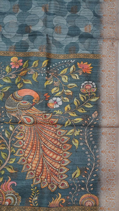 Gicha Tussar Saree -Circle Pattern Grey