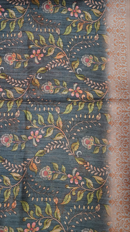 Gicha Tussar Saree -Circle Pattern Grey