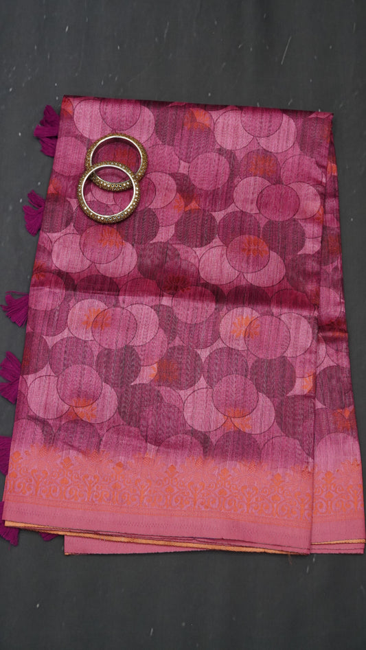 Gicha Tussar Saree -Circle Pattern Pink