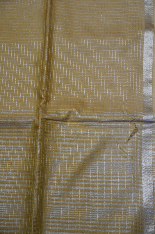 Bhagalpur Cotton Saree - Checks Gold