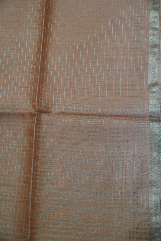 Bhagalpur Cotton Saree - Checks Pale Orange