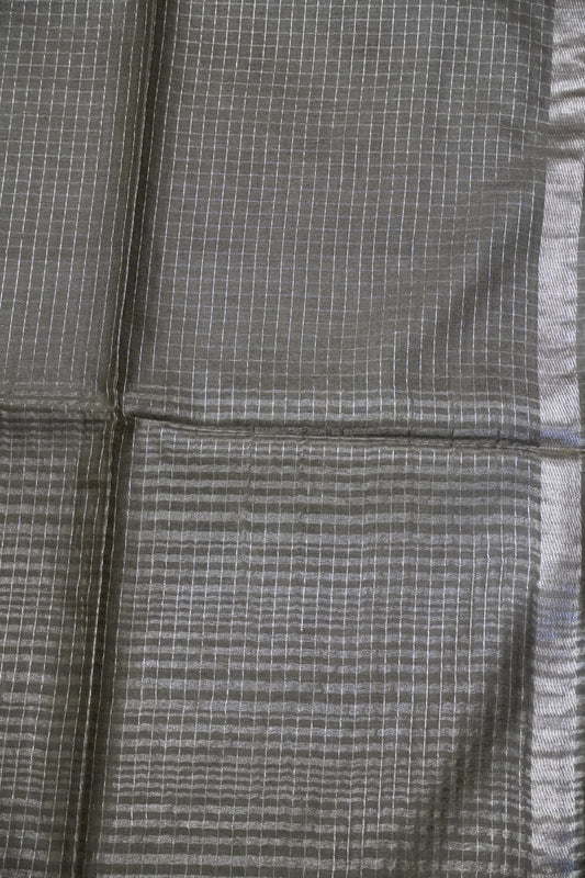 Bhagalpur Cotton Saree - Checks Sage Green
