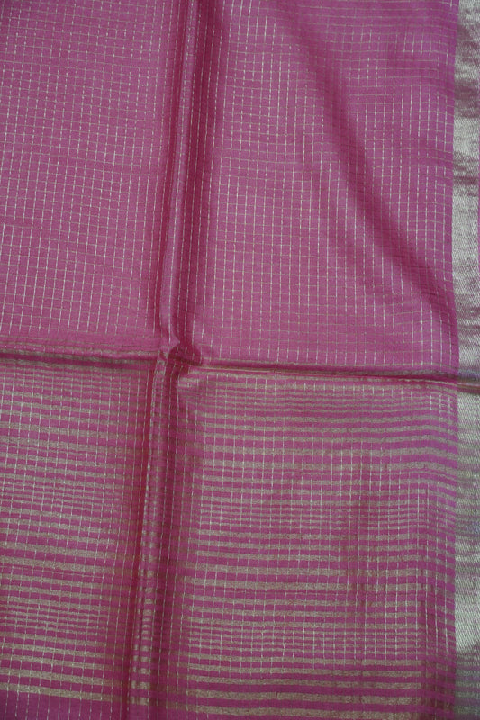 Bhagalpur Cotton Saree - Checks Pink