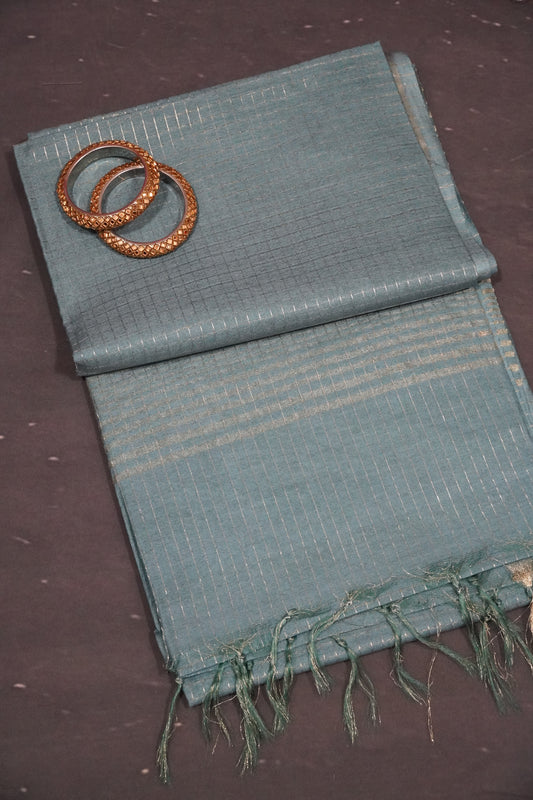 Bhagalpur Cotton Saree - Checks Sea Blue