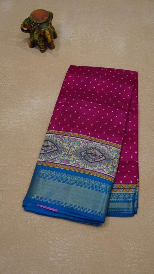 Chanderi Saree Bandhini Print - Pink