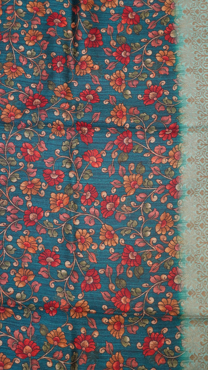 Gicha Tussar Saree -Curves Pattern Green