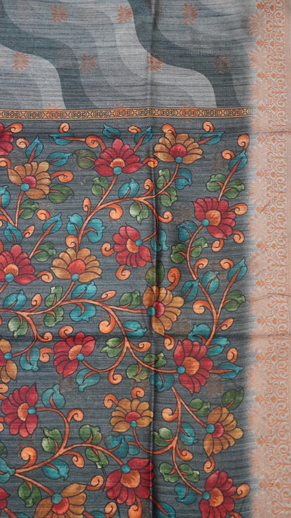 Gicha Tussar Saree -Curves Pattern Grey