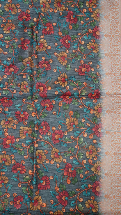 Gicha Tussar Saree -Curves Pattern Grey