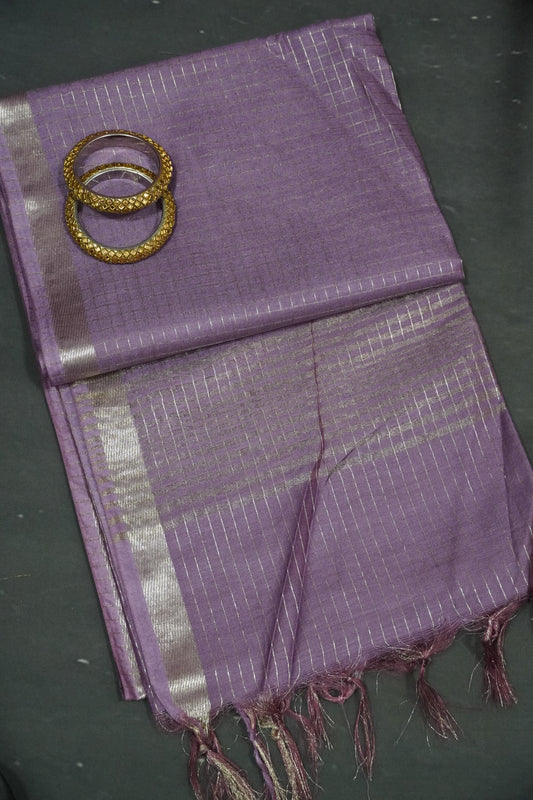 Bhagalpur Cotton Saree - Checks Muted Purple