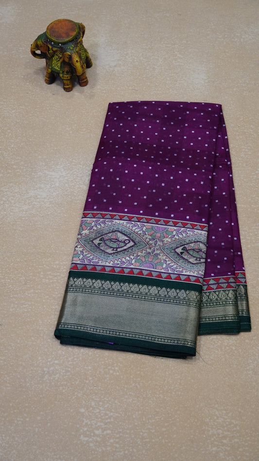 Chanderi Saree Bandhini Print - Purple