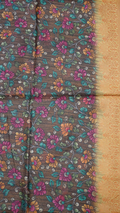 Gicha Tussar Saree -Curves Pattern Mustard