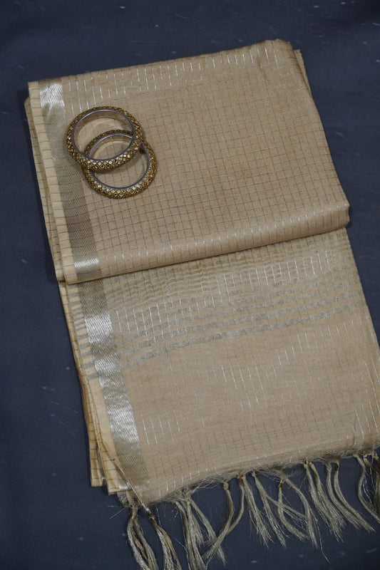 Bhagalpur Cotton Saree - Checks Sandal