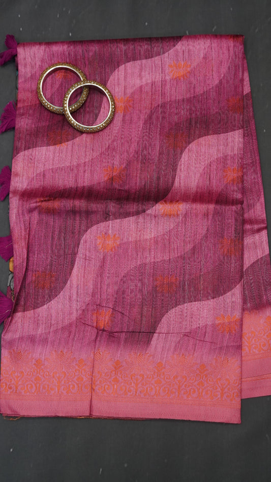 Gicha Tussar Saree -Curves Pattern Pink
