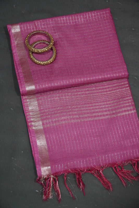 Bhagalpur Cotton Saree - Checks Pinkish Purple