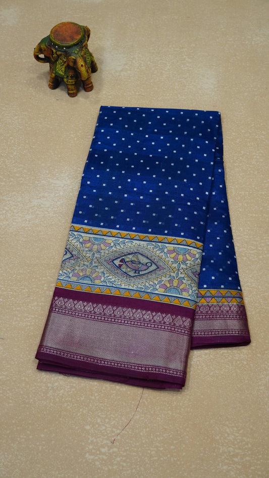 Chanderi Saree Bandhini Print - Blue