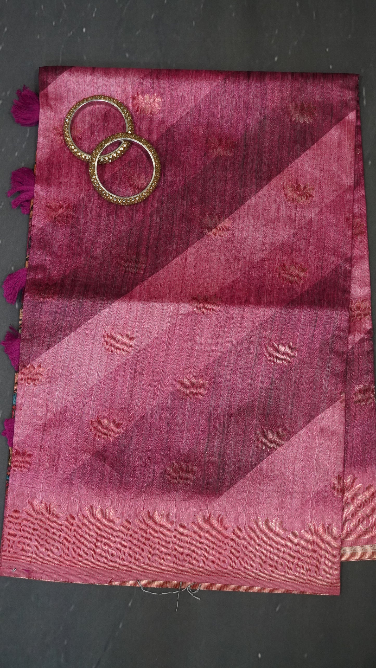 Gicha Tussar Saree -Leheriya Pattern Pink