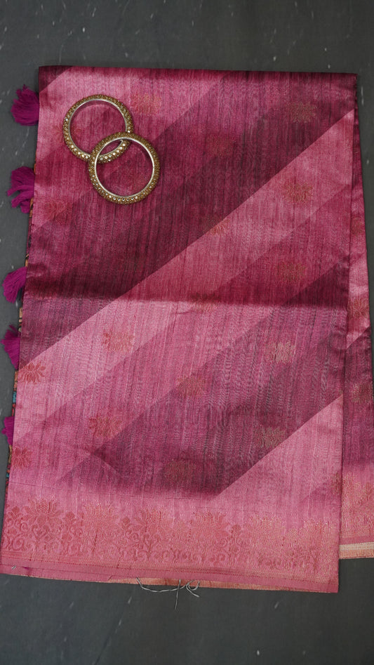 Gicha Tussar Saree -Leheriya Pattern Pink