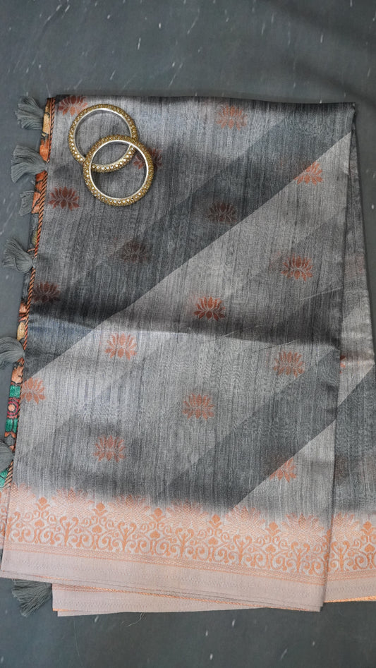 Gicha Tussar Saree -Leheriya Pattern-Grey