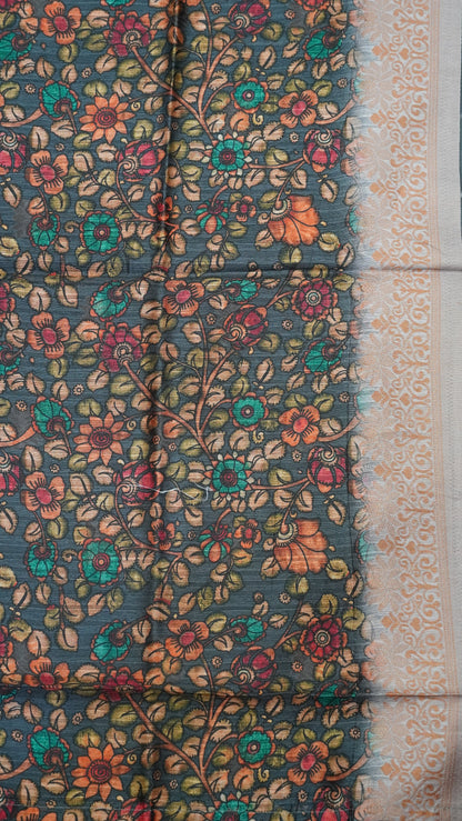 Gicha Tussar Saree -Leheriya Pattern-Grey