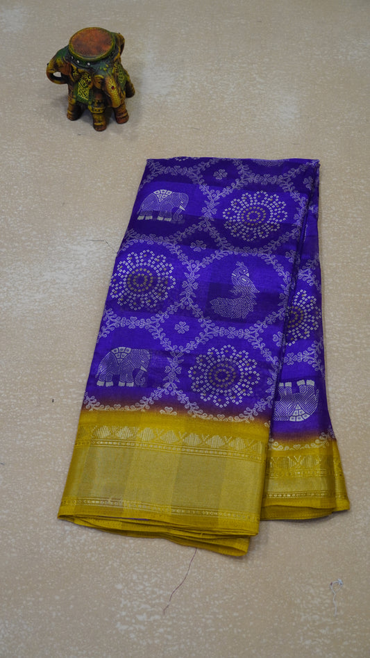 Chanderi Saree Peacock Print - Violet