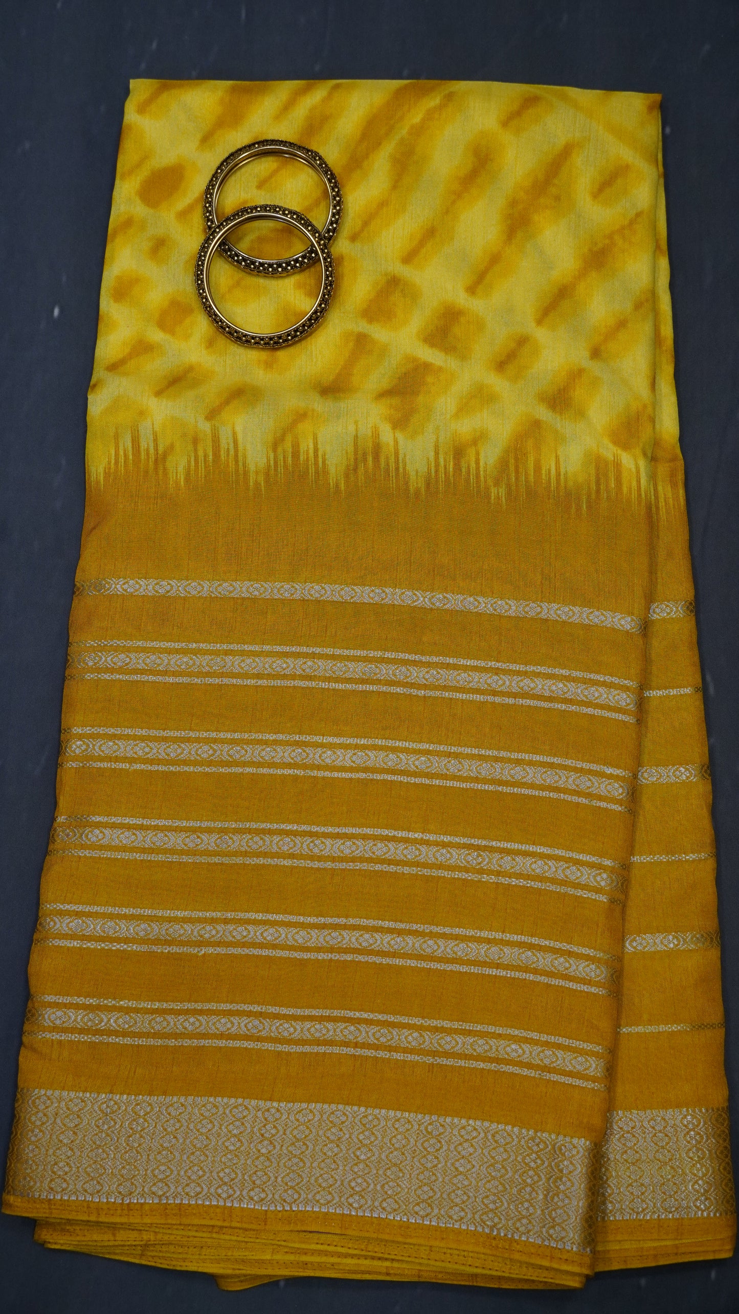 Semi Chiffon Saree- Tie Dye Mustard Yellow