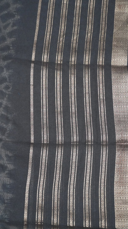 Semi Chiffon Saree- Tie Dye Off White-Black