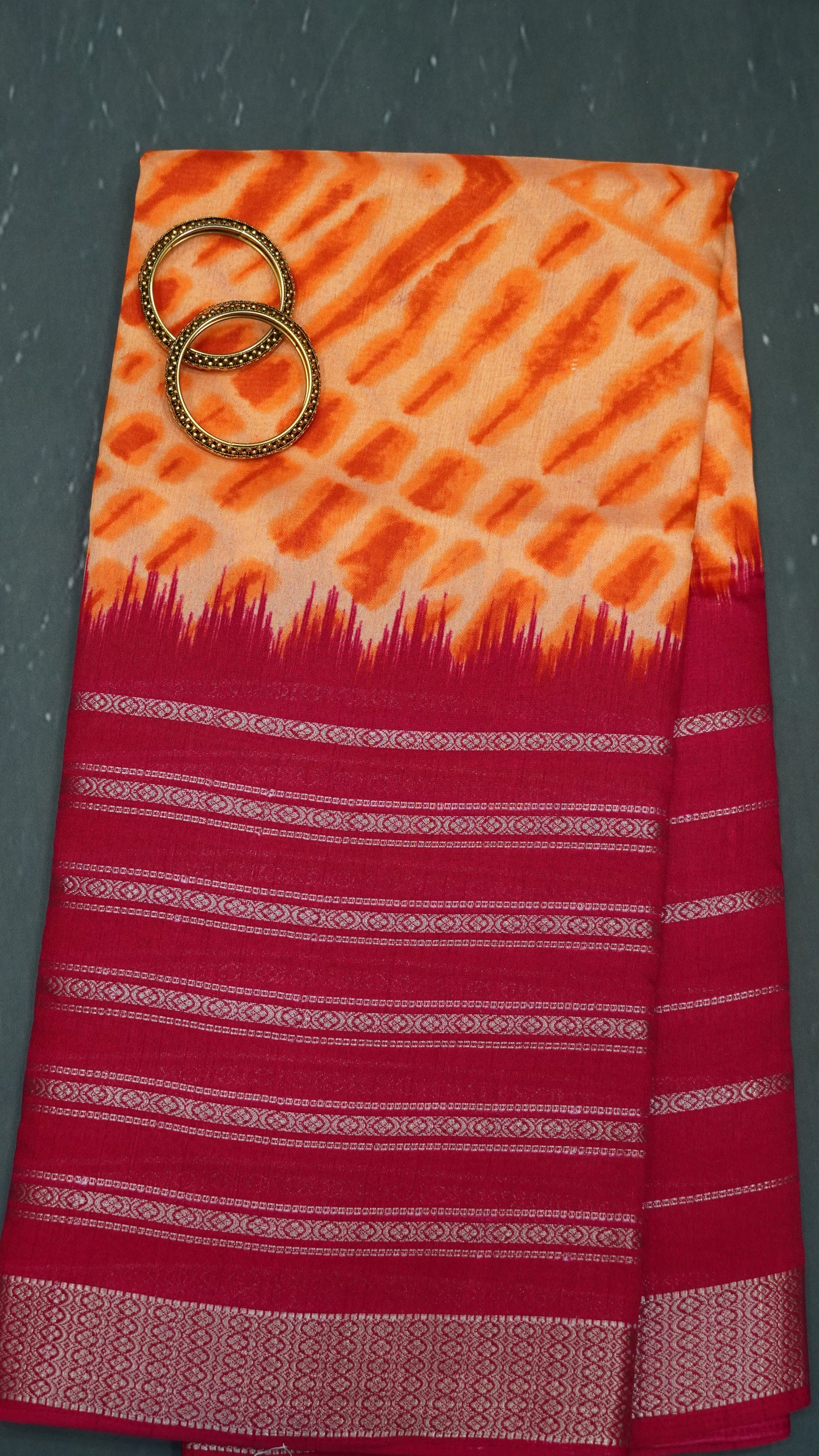 Semi Chiffon Saree- Tie Dye Orange-Red