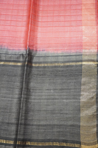 Pure Tussar Saree - Checks Red