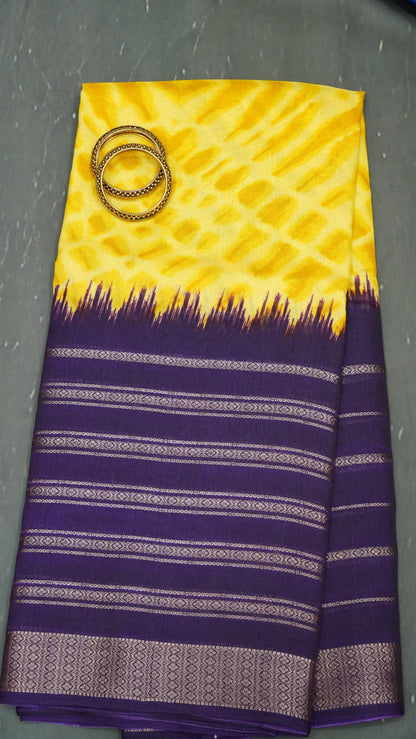 Semi Chiffon Saree- Tie Dye Yellow-Purple