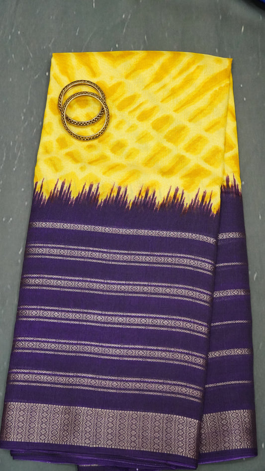 Semi Chiffon Saree- Tie Dye Yellow-Purple