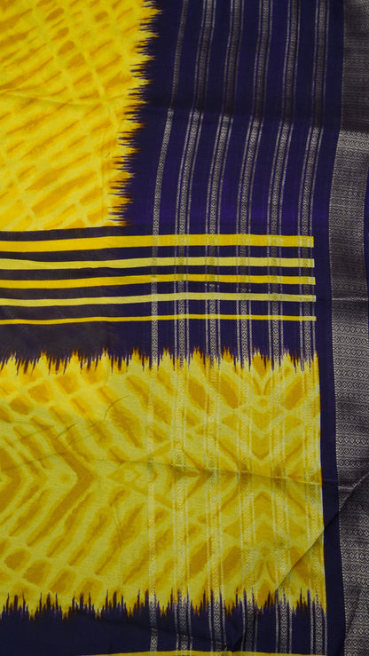 Semi Chiffon Saree- Tie Dye Yellow-Purple