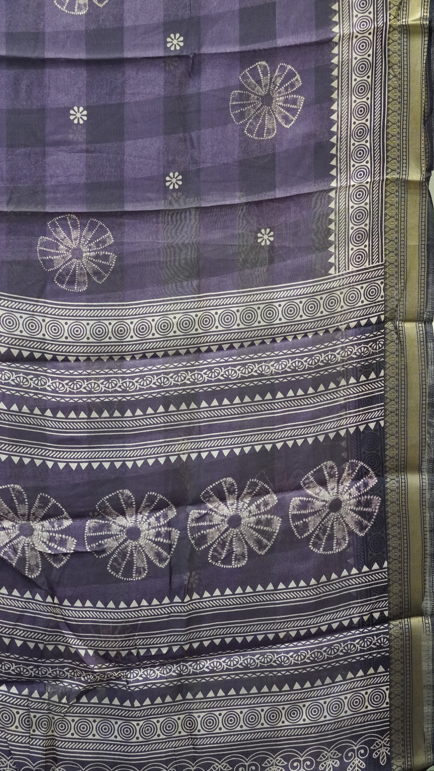 Chanderi Saree Flower Print - Grey