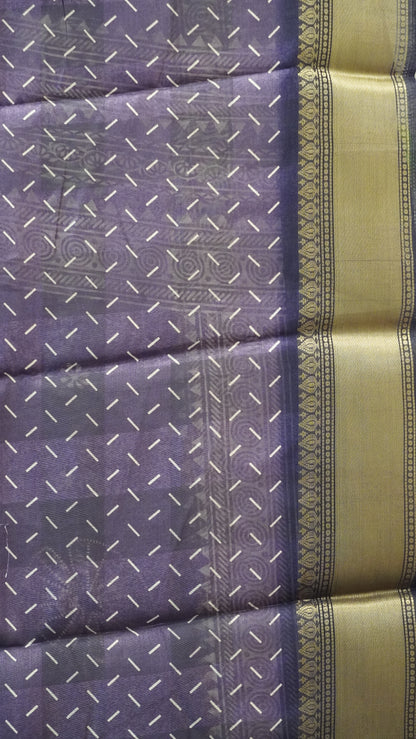 Chanderi Saree Flower Print - Grey