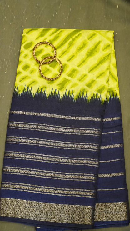 Semi Chiffon Saree- Tie Dye Green-Blue