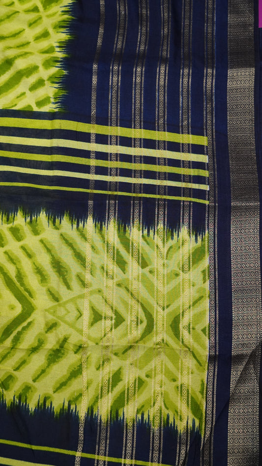 Semi Chiffon Saree- Tie Dye Green-Blue