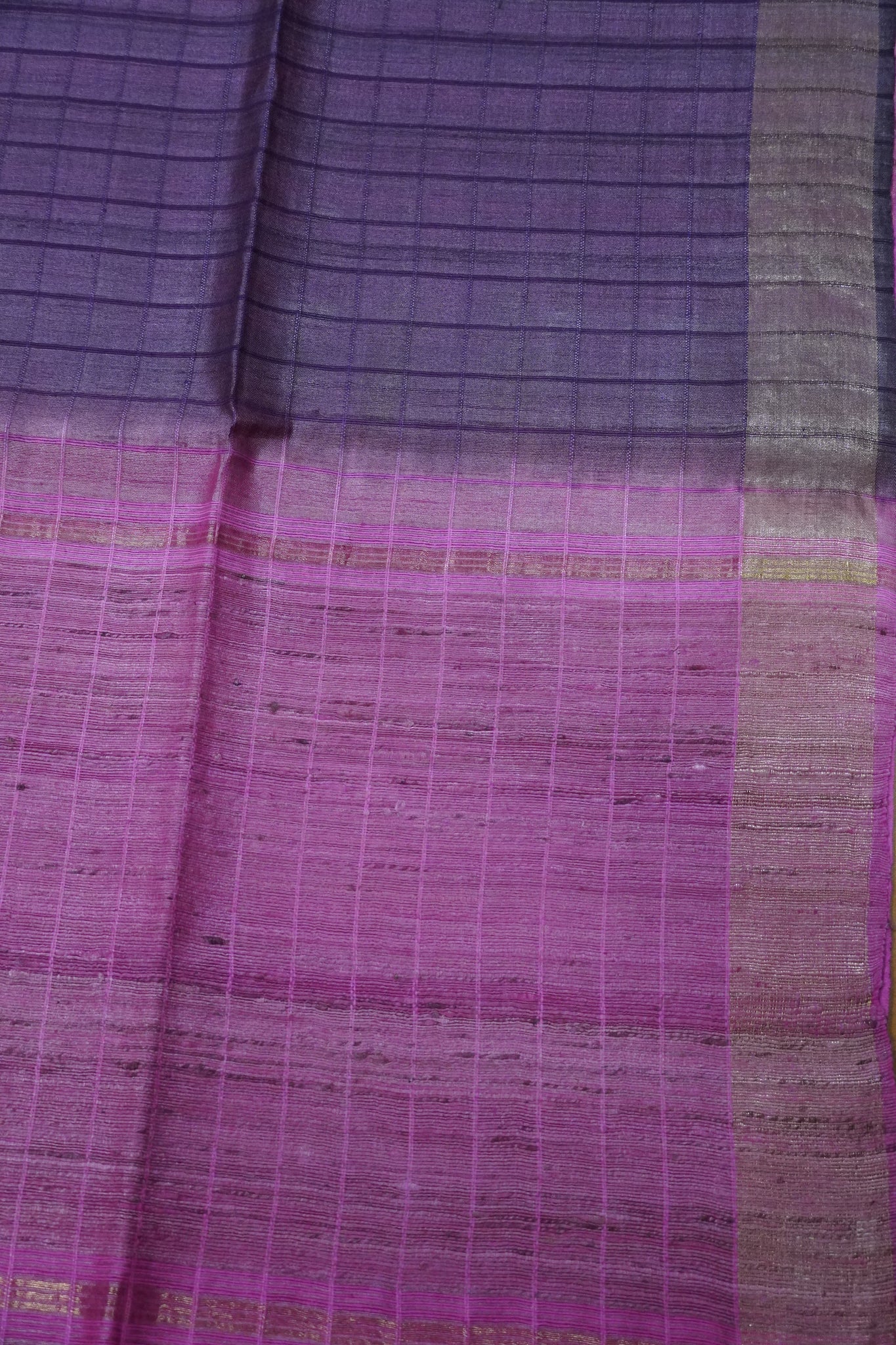 Pure Tussar Saree - Checks Purple