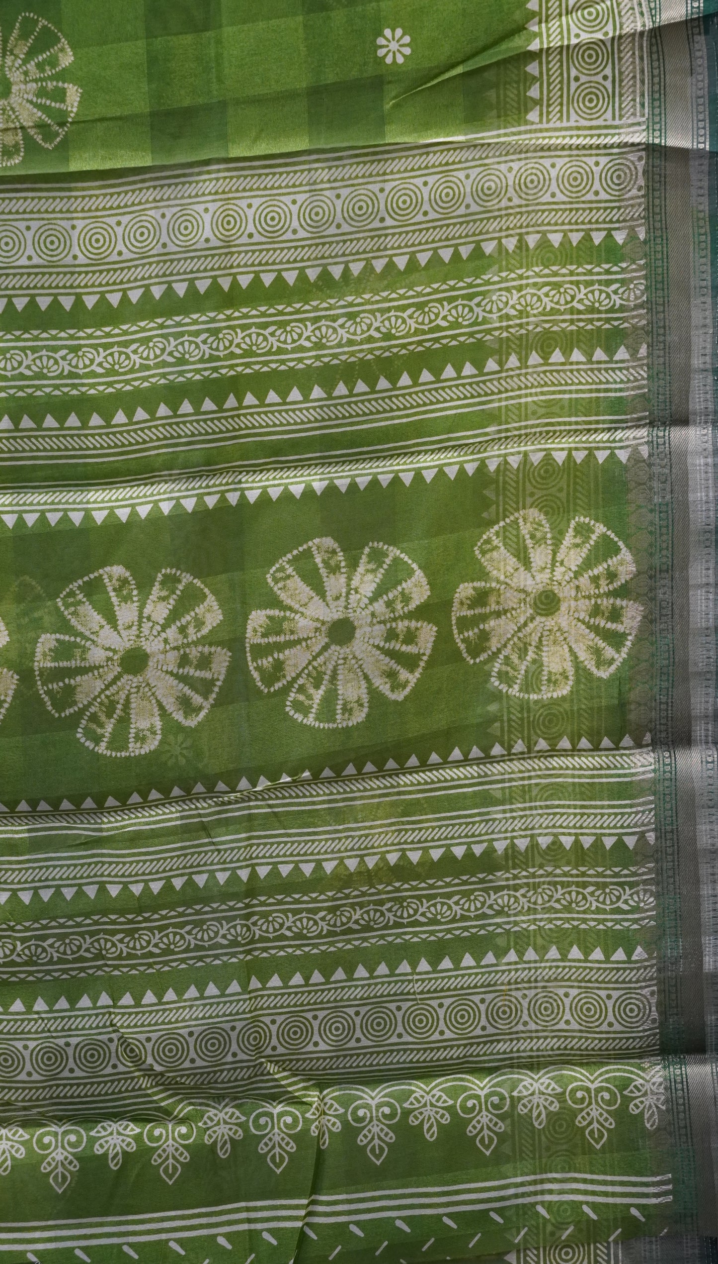 Chanderi Saree Flower Print - Green