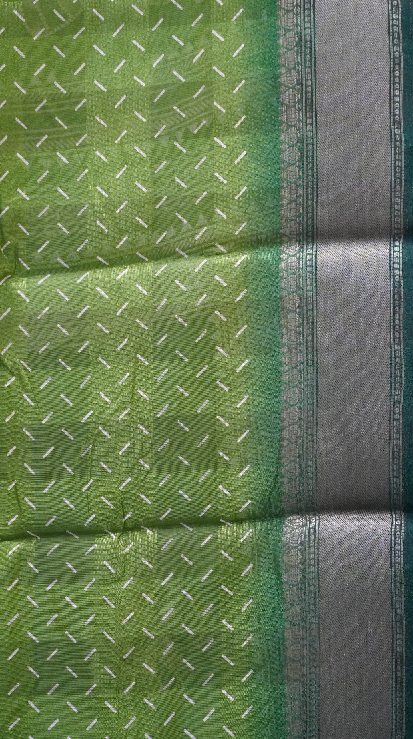 Chanderi Saree Flower Print - Green