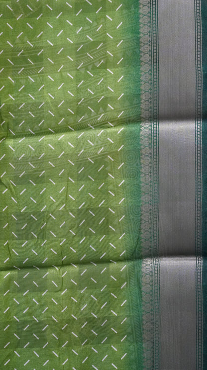 Chanderi Saree Flower Print - Green