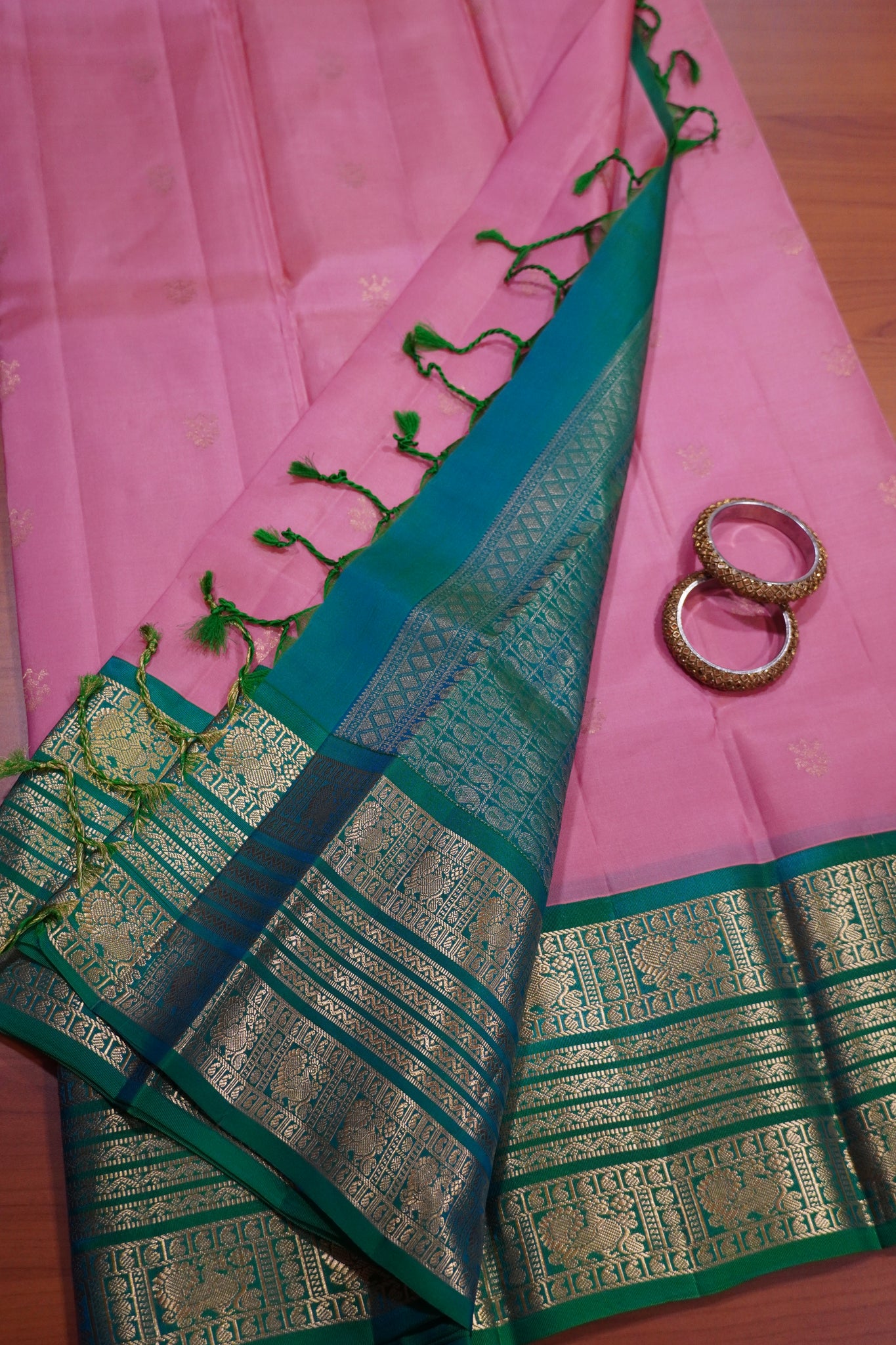Pure Kanchipuram Silk Saree - Annam Border Baby Pink