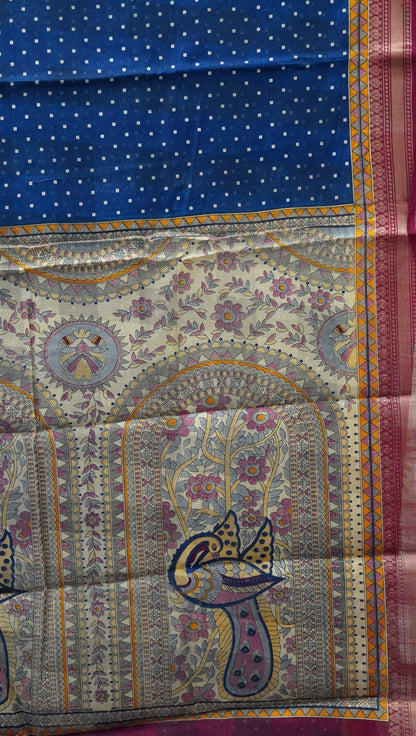 Chanderi Saree Bandhini Print - Blue
