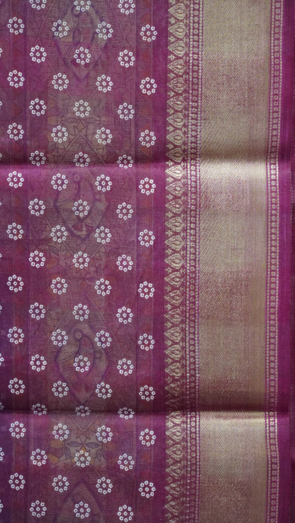 Chanderi Saree Bandhini Print - Blue