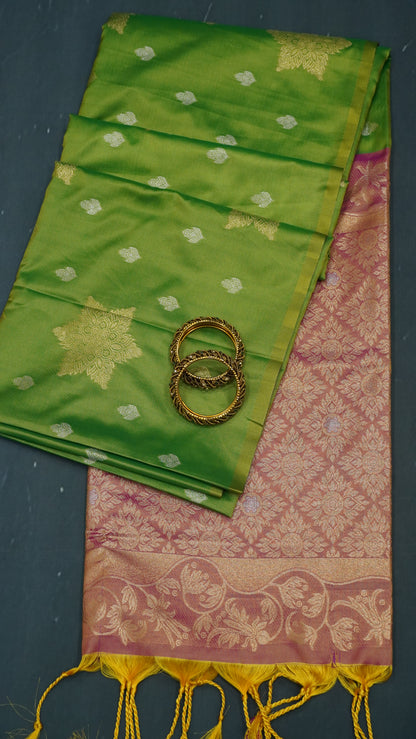 Semi Soft Silk Saree-Rangoli Zari Parrot Green