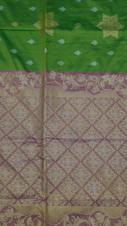 Semi Soft Silk Saree-Rangoli Zari Parrot Green