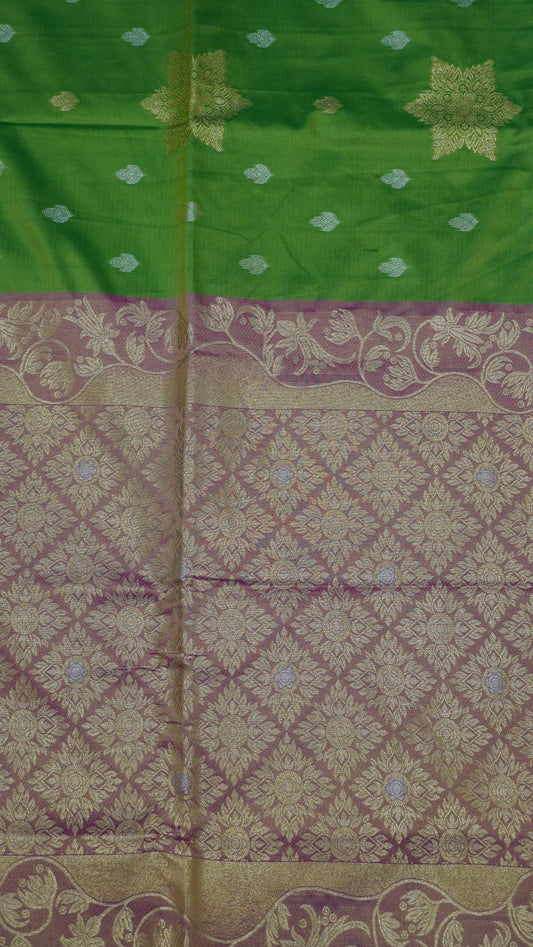 Semi Soft Silk Saree-Rangoli Zari Parrot Green